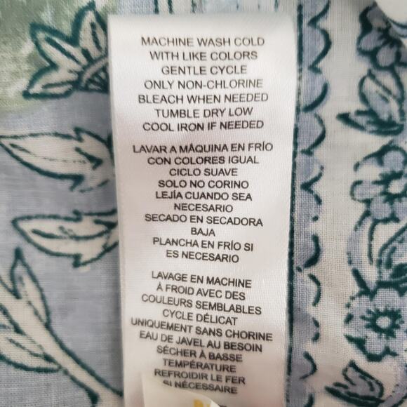 NWT Casa Cabana Blue Floral Tasseled Keyhole Front Tie 3/4 Sleeve Boho Blouse L - Picture 13 of 14